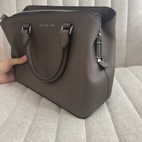 Michael Kors Slate Gray Leather Satchel Bag | MK - Picture 4 of 9